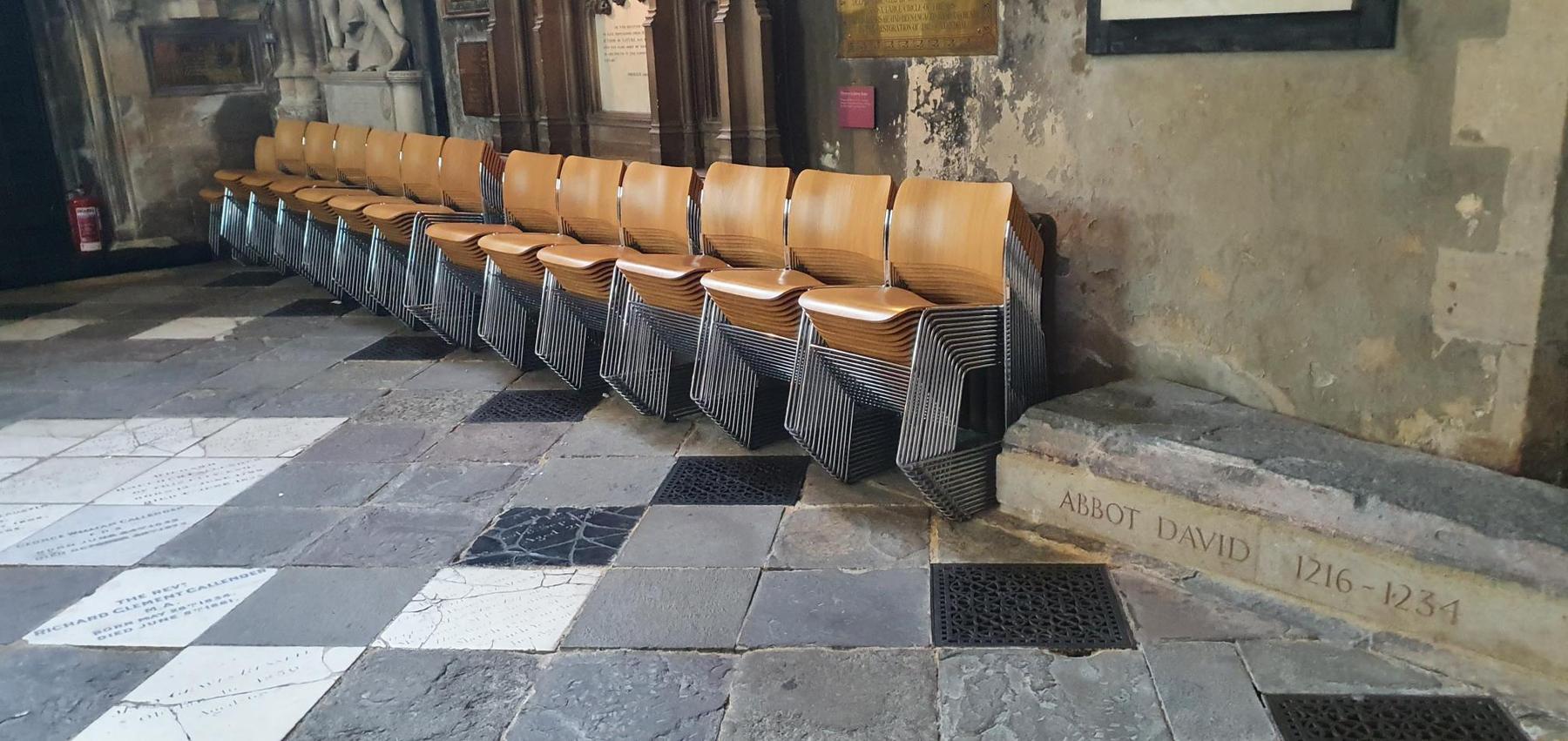Bristol Cathedral with stacked Howe 40/4 chairs